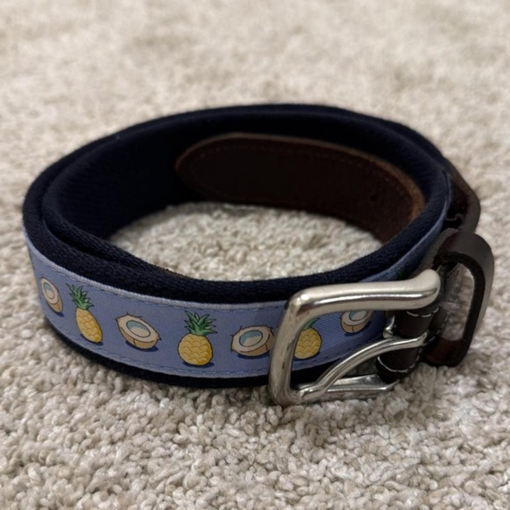Vineyard‎ Vines Pineapple Canvas Leather Belt | Blue | 32